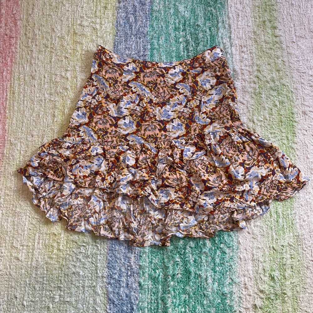 Free People Floral Asymmetrical Mini Skit, Size 0